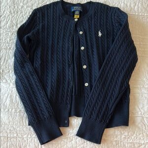 Girls, Size M(8-10) Polo by Ralph Lauren Navy Blue Cable Knit Cardigan